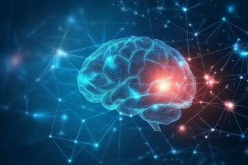 Obraz premium Abstract brain with glowing connections on blue background. Generative AI.