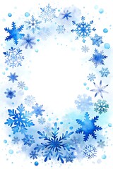 Blue watercolor snowflakes frame with winter theme and copy space