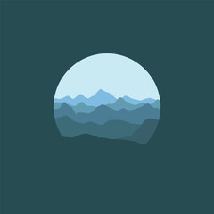 Nature landscape mountain illustration in circle.