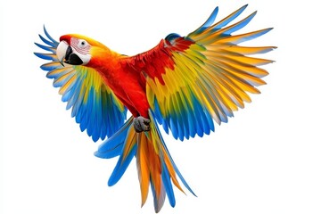 Fototapeta premium Colorful flying parrot isolated on white.