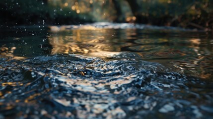 Naklejka premium A serene lake or river scene with lush green trees in the background, perfect for outdoor or nature-themed projects