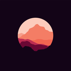 Nature landscape mountain illustration in circle.