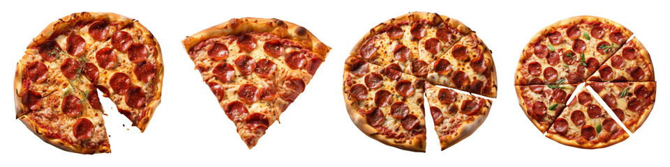 Tasty top view sliced pizza on transparent background png
