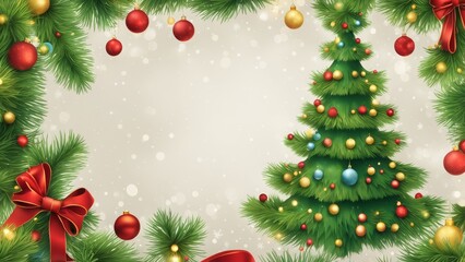 christmas background with fir branches and decorations