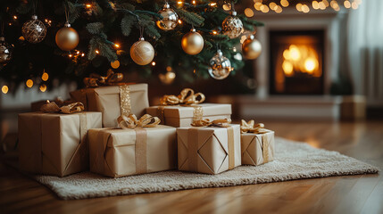 Christmas presents under an elegantly decorated tree
