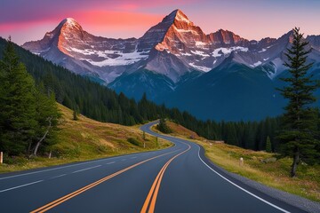 Naklejka premium Scenic Mountain Drive Experience Majestic Peaks and Breathtaking Landscapes