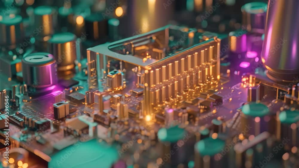Poster this close-up video showcases the intricate details and components of a circuit board with precision