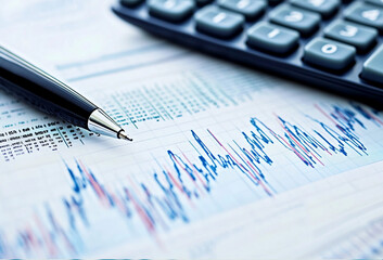pen and calculator on financial report