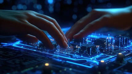 Digital Interaction: Hands Activating a Circuit Board