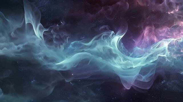 An Video featuring an abstract blue and purple background with stars scattered throughout, A fantasy visualization of how soundwaves from a podcast travel through the ether