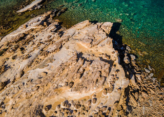 Volcanic rock formations at Faraklo geological park at the Greek Island of Lemnos in the Northern Aegean Sea.