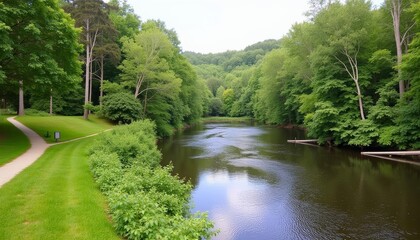 Fototapeta premium Tranquil river path through lush forest