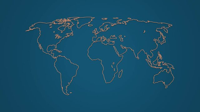 A simple world map line of different countries and continents