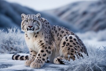 Obraz premium Rare Snow Leopard Sightings in Icy Wilderness Environments