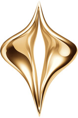 Shiny gold abstract diamond shaped object with smooth curves on transparent background. Luxurious metallic design