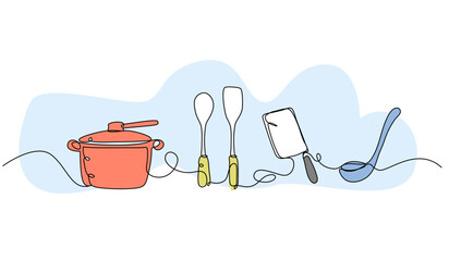 Vector illustration of cooking equipment. Modern flat in continuous line style.