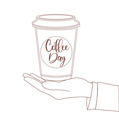 International Coffee Day - brush lettering quote. Hand drawn logotype with typography and drops signs on white background. Vector illustration with slogan for print, banner, flyer, posters_4