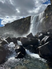 waterfall and rocks in Iceland