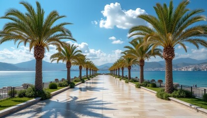 Naklejka premium Tranquil tropical walkway leading to the sea