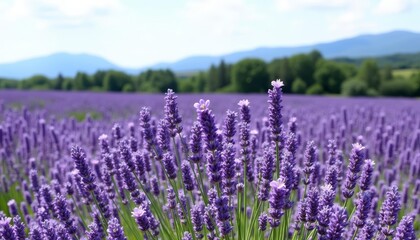 Naklejka premium Vibrant Lavender Field Natures Beauty