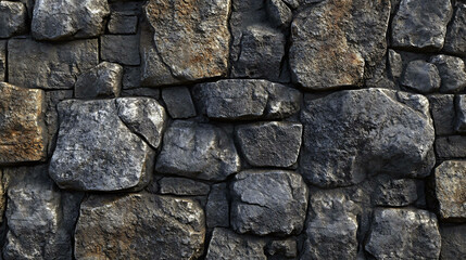 A close-up of a rough, textured stone wall.