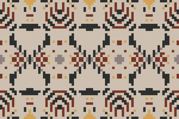 Aztec Pixel Ethnic Motifs Patternfolk Embroidery, Aztec Geometric Ornament Print. Design for Carpet, Wallpaper, Clothing, Wrapping, Fabric