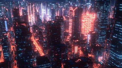 Fototapeta premium Modern city with wireless network connection and city scape concept.Wireless network and Connection technology concept with city background at night. 