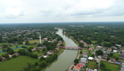 Fototapeta premium Scenic aerial view of a peaceful river town