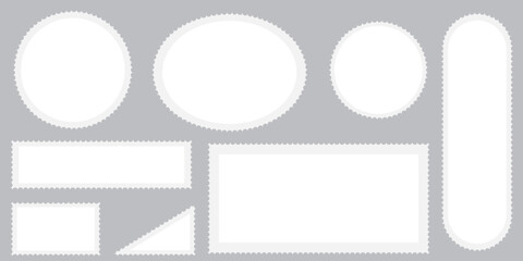 blank postage stamp collection, postage stamp in flat design, empty stamp set, postal shapes border, paper postmarks isolated on a background vector illustration set