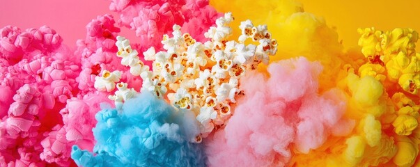 Colorful Popcorn Abstract Background   Pink  Yellow  Blue  Food Photography