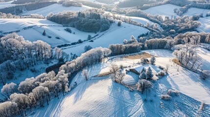 Snowy Countryside Aerial View