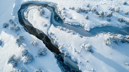 Aerial View of a Frozen River