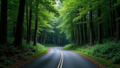  A serene forest road inviting the journey ahead