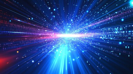 Naklejka premium Abstract digital background with glowing lines and particles, representing speed, data, and technology.