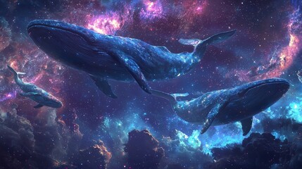 Fototapeta premium Cosmic Whales Soaring Through the Vast Space Ocean