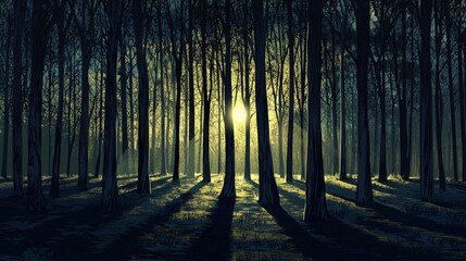 Fototapeta premium Silhouettes of Tall Trees with Long Shadows