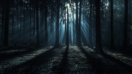 Obraz premium Tall Trees Casting Long Shadows in Dim Light