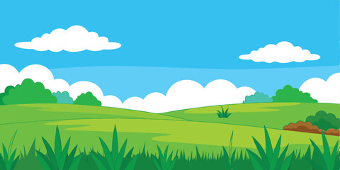 Fototapeta premium Meadow landscape with grass foreground illustration