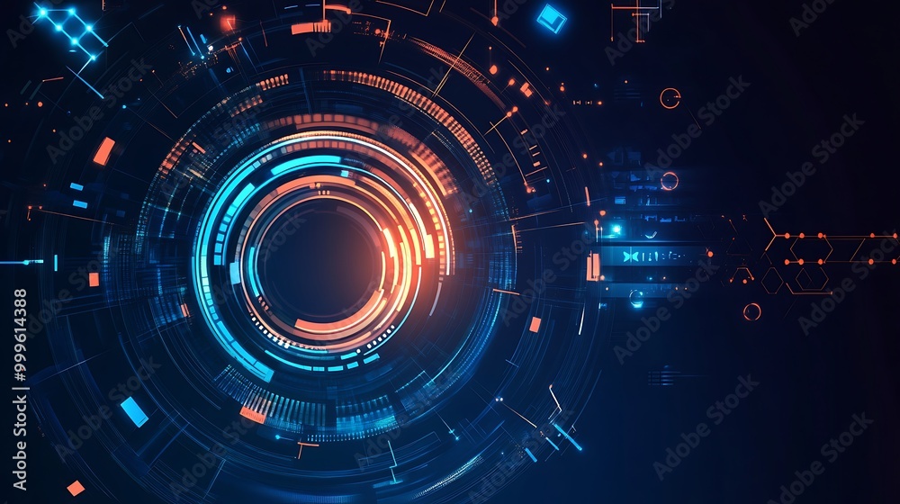 Aufkleber abstract digital technology background with glowing circles and lines.