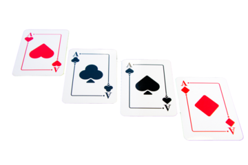 Four aces and chips, card game, cards on the table. Poker and blackjack.