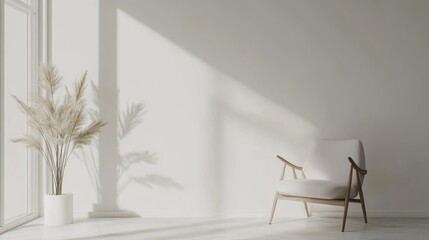 Fototapeta premium Minimalist Living Room with White Walls, Modern Furniture and Blue Accents