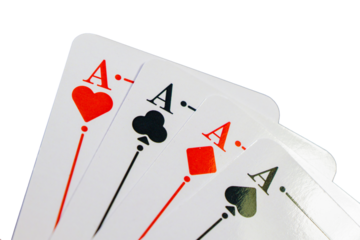 Four aces and chips, card game, cards on the table. Poker and blackjack.