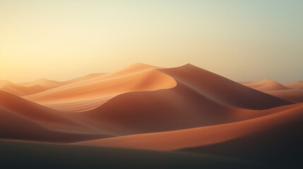 A desert landscape with a sun setting in the background