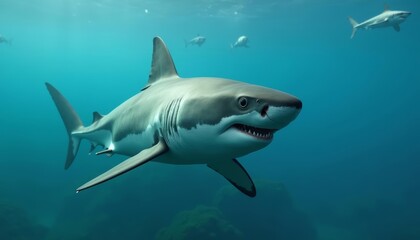 Obraz premium Shark in the deep blue sea ready to swim