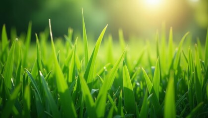 Fototapeta premium Vibrant green grass in a field bathed in sunlight
