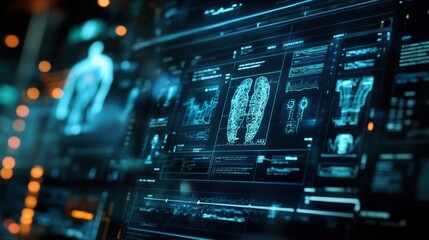 Obraz premium A high-tech medical interface displaying electronic records, symbolizing the future of healthcare and patient management.