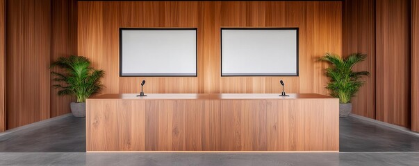 Professional conference room featuring dual projection screens