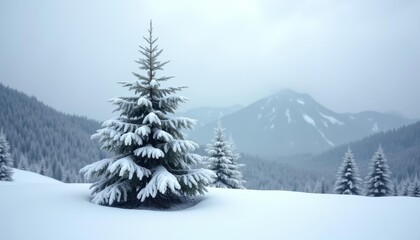 Fototapeta premium Snowy Christmas tree in a winter wonderland