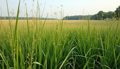 Fototapeta premium Vibrant field of tall grass and wildflowers
