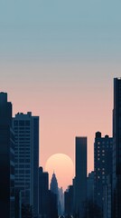 Obraz premium Evening Cityscape with Silhouettes and Soft Gradient Sky